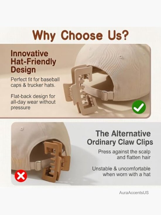 Hat-Friendly Hair Claws for Baseball Caps Non-Slip Strong Hold 4 Pcs main image 5